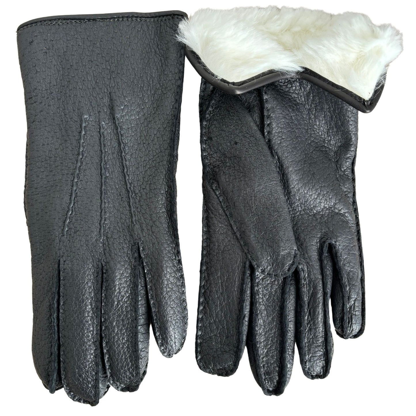 Women's peccary winter leather gloves rabbit fur lined black