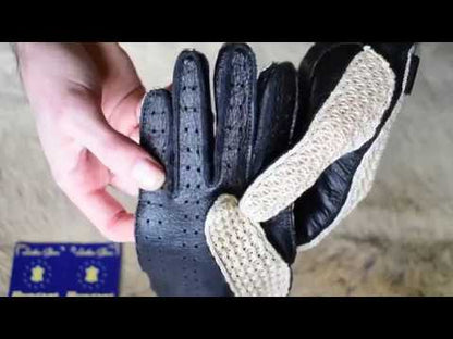 Men’s Crochet Driving Gloves Deerskin Leather Black