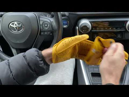 Men's yellow leather driving gloves deerskin handmade