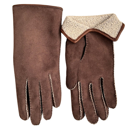 Men's shearling winter gloves dark brown