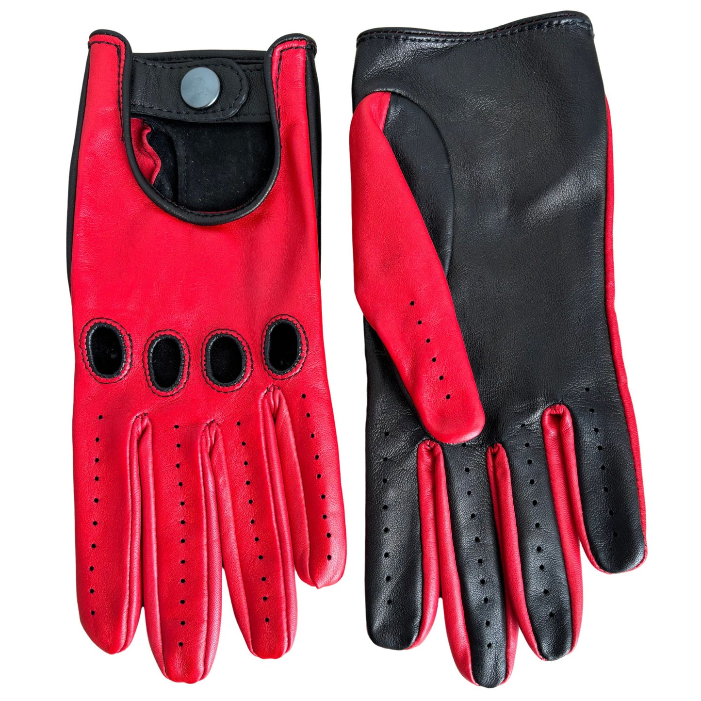 Women's driving gloves back palms and red top lambskin