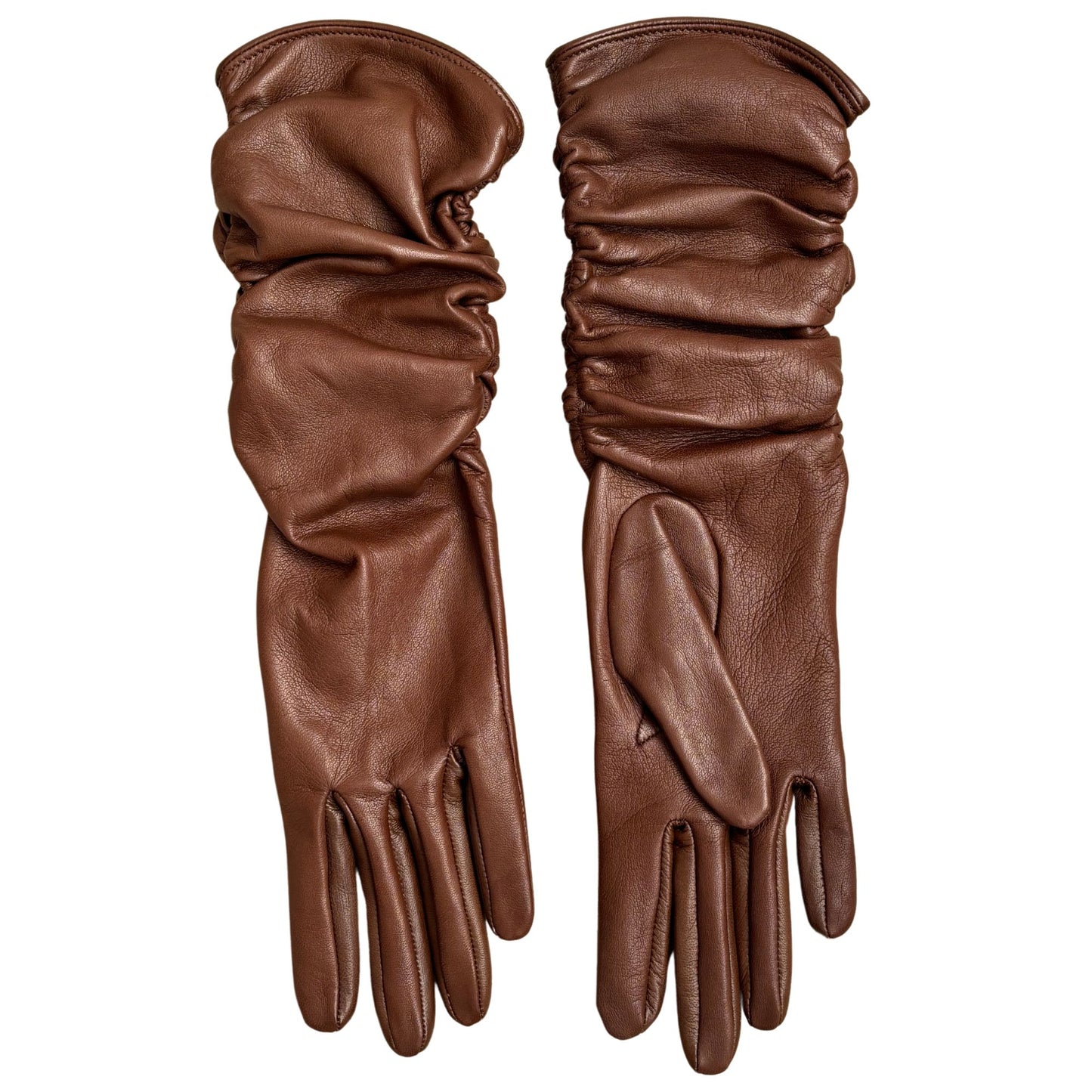 Women's semi long leather gloves lambskin cognac