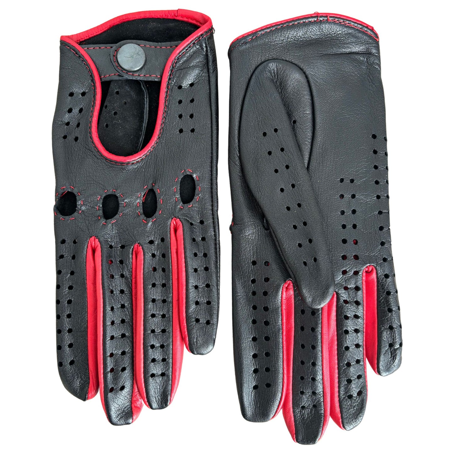 Women's driving gloves black with red accent lambskin