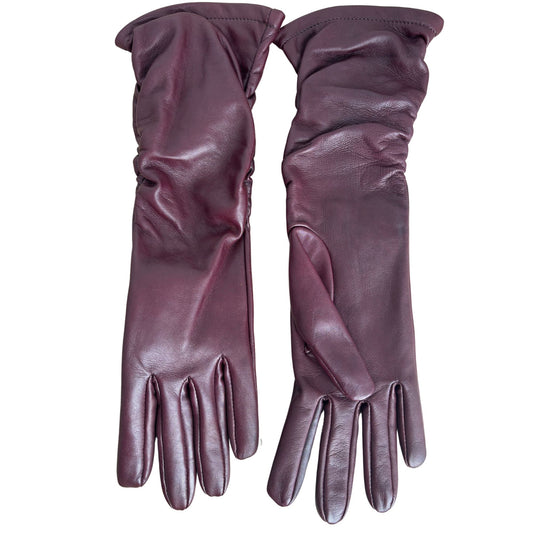 Women's semi long leather gloves lambskin burgundy