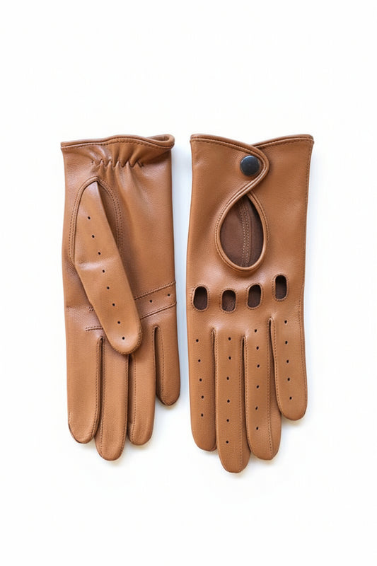 Women’s Nappa Leather Driving Gloves Thin Leather in Cork & Cognac