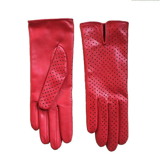 Women’s Unlined Nappa Leather Gloves – Red & Taupe