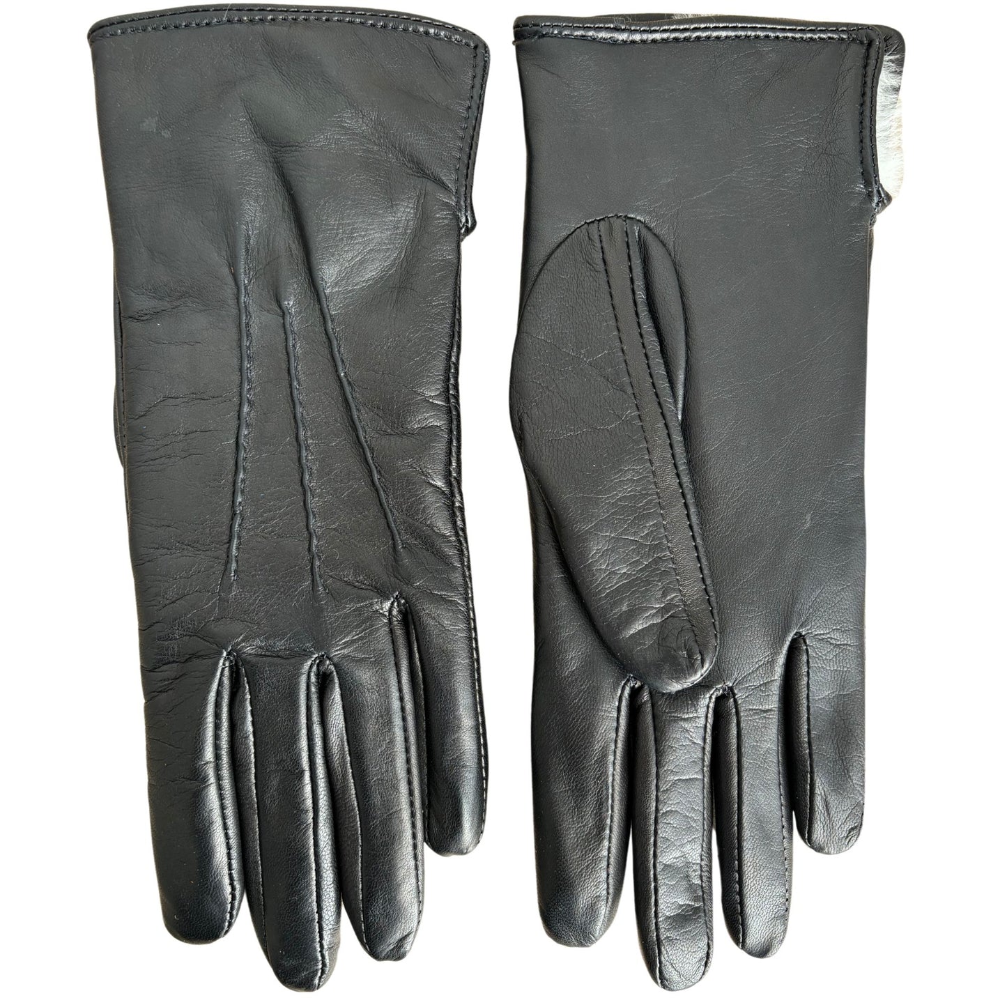 Women's lambskin winter gloves rabbit fur lined black