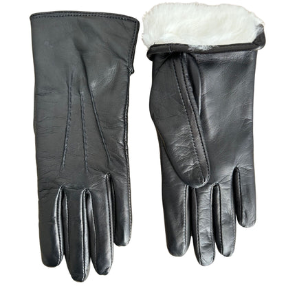 Women's lambskin winter gloves rabbit fur lined black