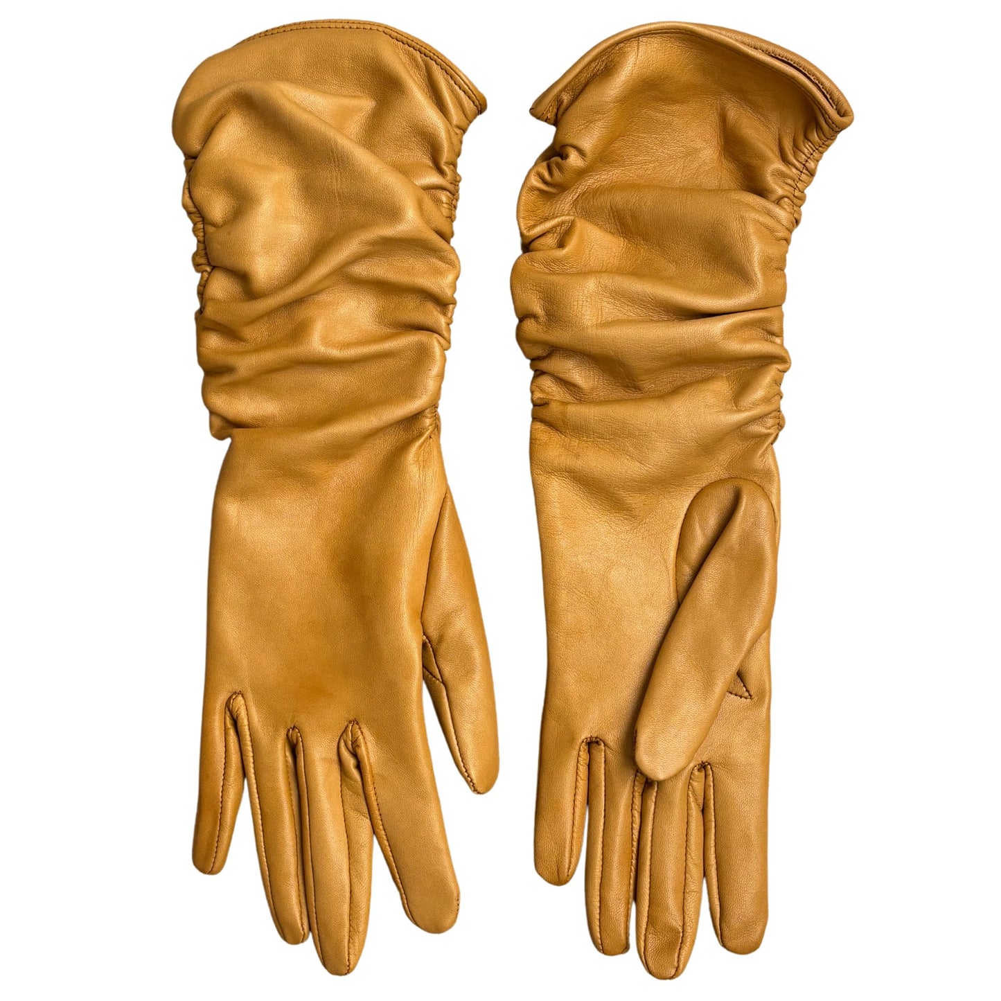 Women's semi long leather gloves lambskin yellow