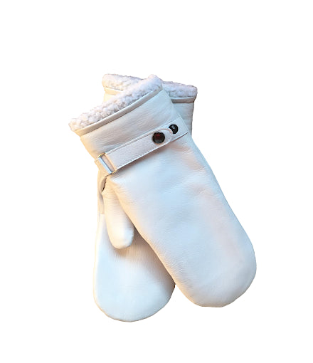 Women's deerskin mitten gloves wool lined white